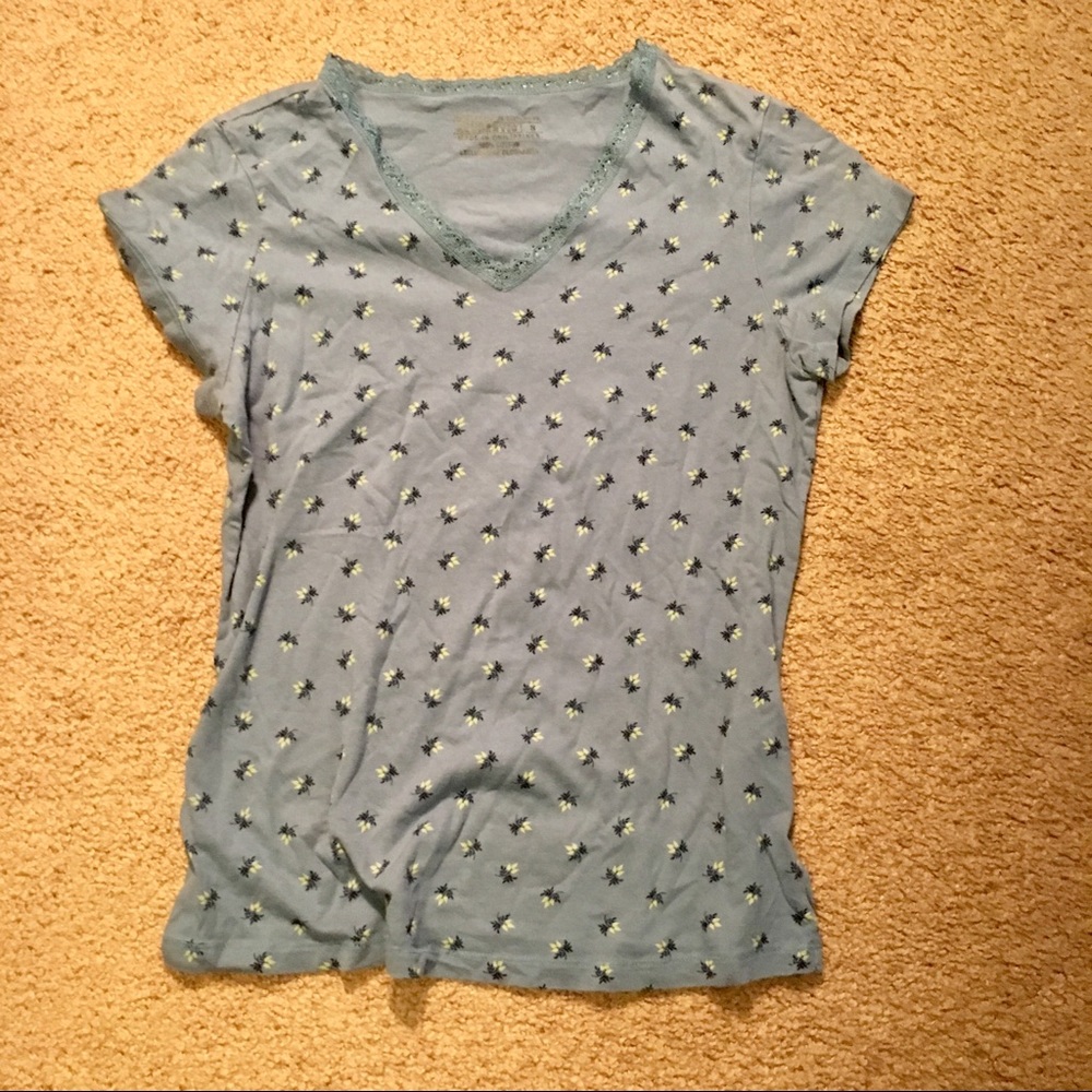 Route 66 Blue Floral T-Shirt With Lace Pajamas S
